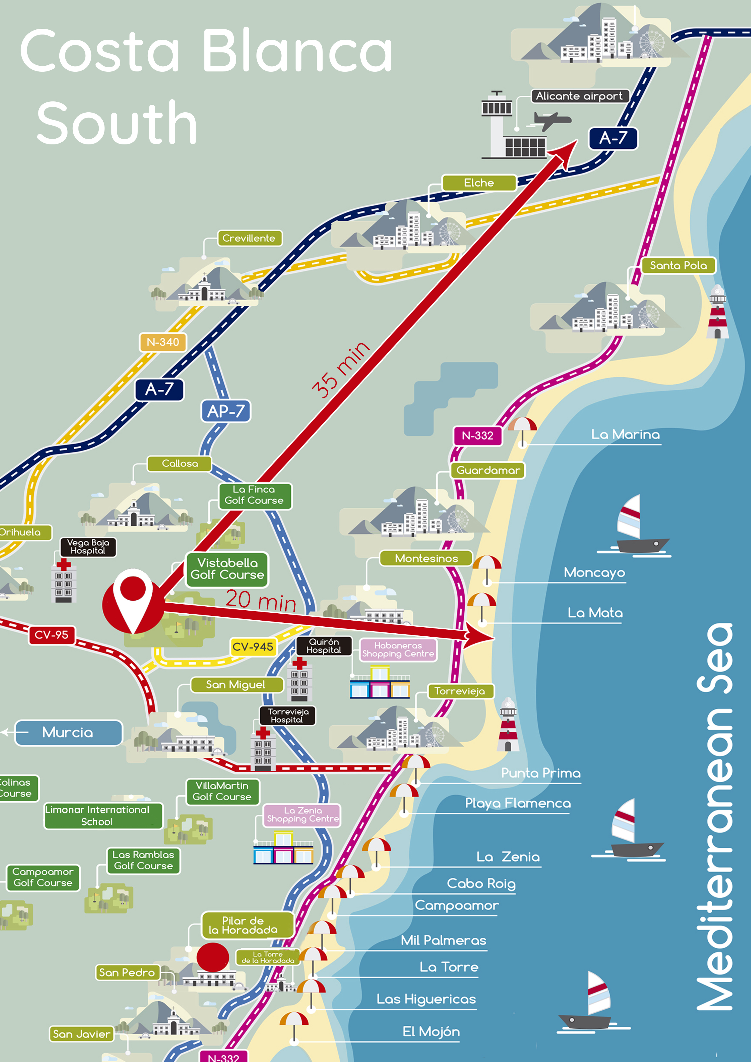 mapa costablanca servicios Vistabella Golf Homes